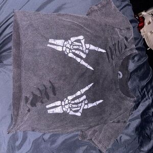 Edgy Skeleton Hand Crop Top - Black